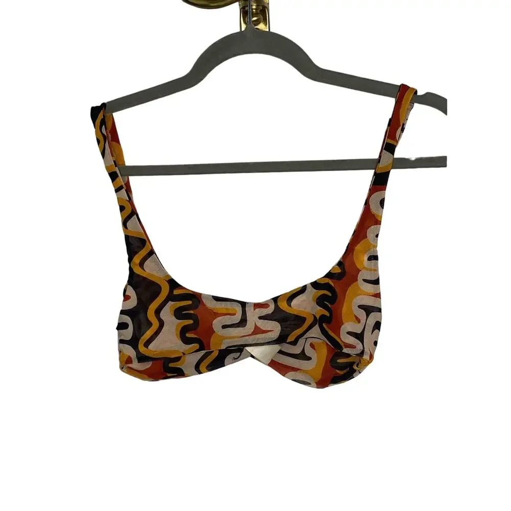 Gonza Twist Front Swim Bikini Top Semi-Sheer Swimwear Abstract Pattern Deia Sz S - Picture 10 of 10